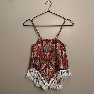 Shein Paisley Print Fringe Hem Tank Top